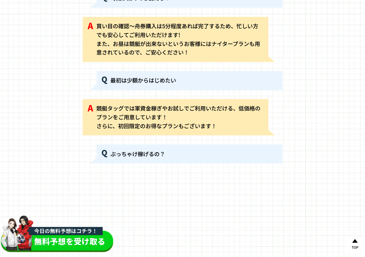 競艇タッグ公式サイトのFAQ(少額から始めたい・稼げるのか)