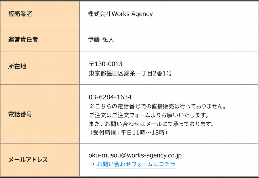 億の無双の特定商取引法に基づく表記