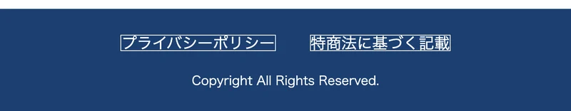 LPのフッター。「プライバシーポリシー」「特商法に基づく記載」というリンクボタンが並んでいる