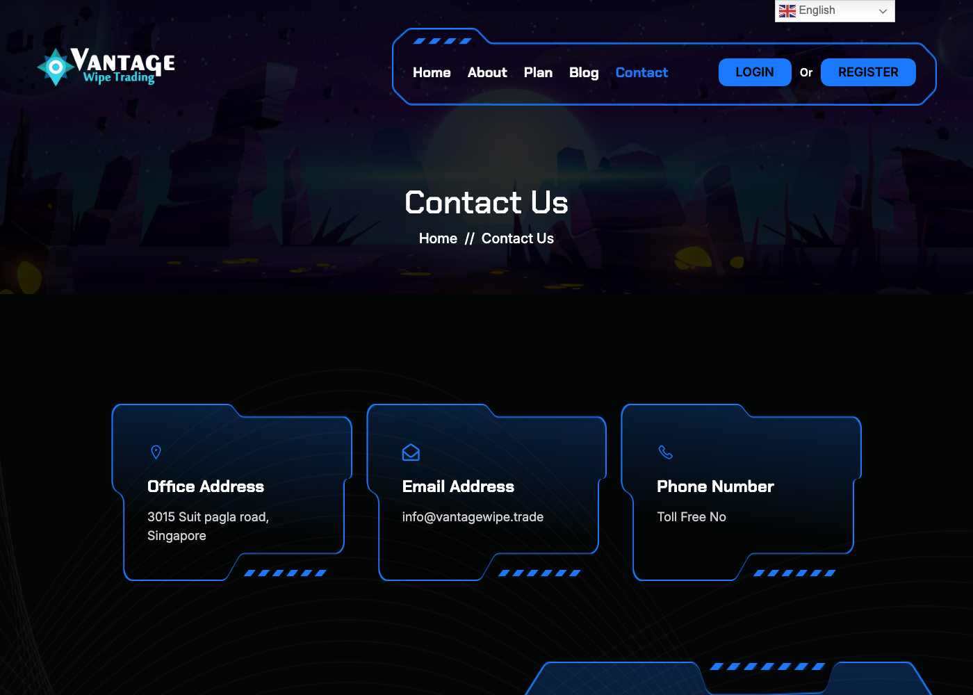 Vantage Wipe Tradingの問い合わせページ